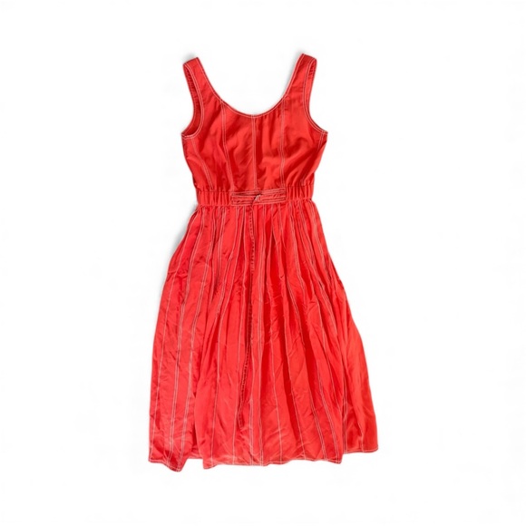 $495 Silk LOVEBIRDS Dress Contrast Stitching Orange Zipper Midi Dress Size Small - Picture 11 of 11